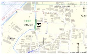 下水道工事による迂回路および駐車場